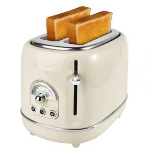 Torradeira Elétrica Retrô 2 Fatias em Aço Inoxidável com 6 Configurações de Tostagem e Bandeja de Migalhas Removível, 850W, Pateyney, Creme