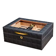 Humidor de Charutos MidiLi Tampa de Vidro Couro Higrômetro Cedro Capacidade 50 Charutos