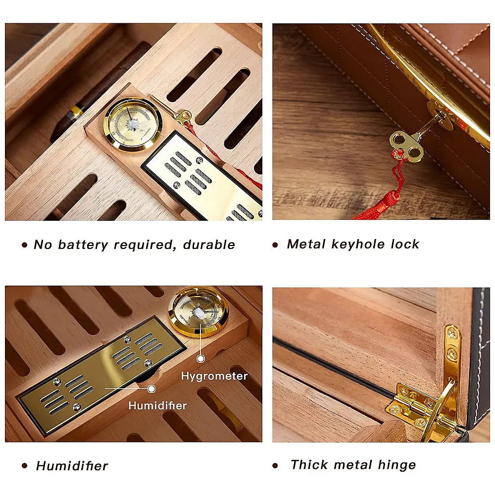 Humidor de Charutos MidiLi Tampa de Vidro Couro Higrômetro Cedro Capacidade 50 Charutos — foto 2