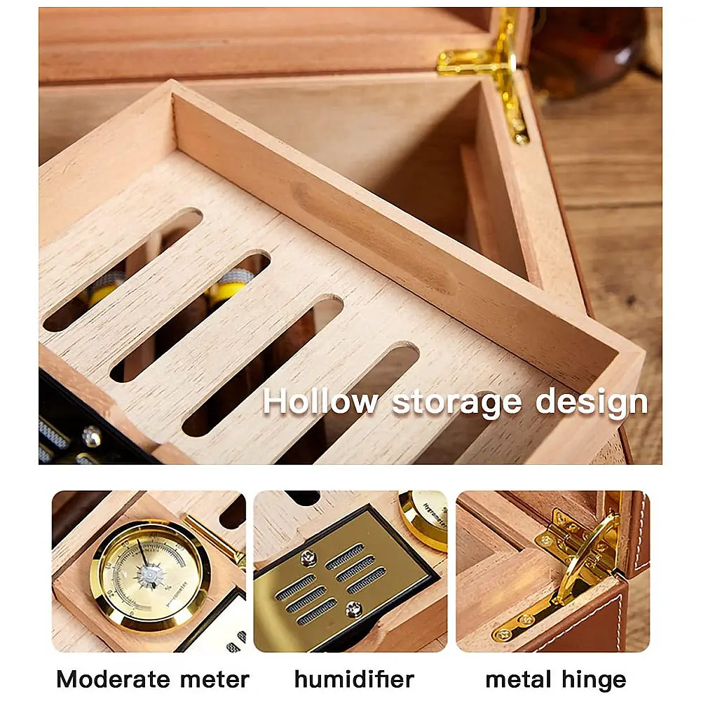 Humidor de Charutos MidiLi Tampa de Vidro Couro Higrômetro Cedro Capacidade 50 Charutos — foto 3