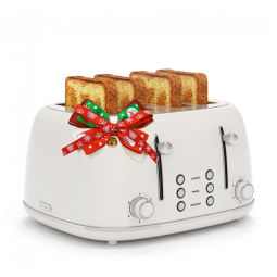 Torradeira Retro de 4 Fatias com 6 Níveis de Tostagem e Painel Duplo, 110V 1650 W, KITCHMIX, Branca