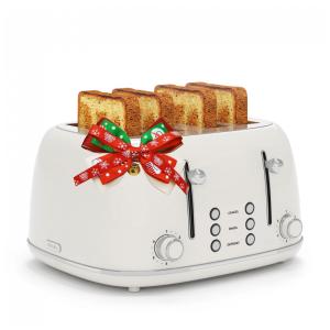 Torradeira Retro de 4 Fatias com 6 Níveis de Tostagem e Painel Duplo, 110V 1650 W, KITCHMIX, Branca