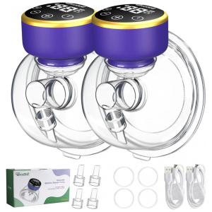 Bomba Tira Leite Dupla Elétrica Portátil com 3 Modos Sucção de 9 Níveis, TREETOI TR003, Azul