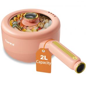 TopWit Panela Elétrica Portátil 2L com Revestimento Antiaderecente, Controle Duplo de Potência e Espátula de Silicone, Pêssego