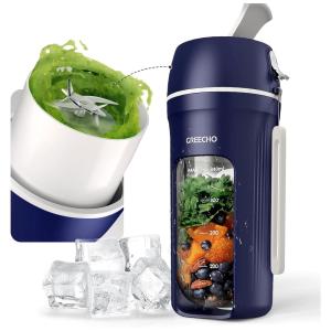 GREECHO Liquidificador de Bancada Portátil 340 mL para Vitaminas, Recarregável, Azul