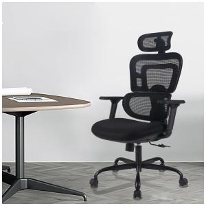 Black 968 Cadeira de Escritório Ergonômica Giratória com Suporte Lombar e Altura Ajustáveis, KERDOM, Preto