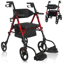 Cadeira de Rodas 2 em 1 com Assento e Encosto Amplos, Rodas de 25 cm na Frente e 20 cm na Traseira, Ideal para Idosos, Suporta até 120