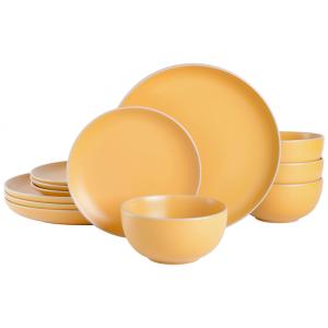 Aparelho de Jantar com 12 Peças em Cerâmica Serve 4 Pessoas, Gibson Home Round, Amarelo