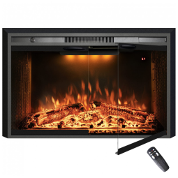 Lareira Elétrica de Embutir A69x101L cm com Controle Remoto, Porta de Vidro, Tela de Malha, Som de Crepitação de Fogo, 3 Cores de Chamas