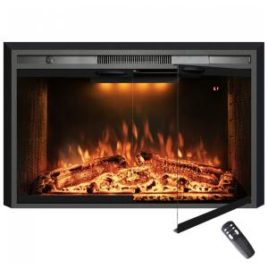 Lareira Elétrica de Embutir A69x101L cm com Controle Remoto, Porta de Vidro, Tela de Malha, Som de Crepitação de Fogo, 3 Cores de Chamas