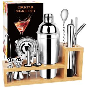 Kit Bn Profissional 17 Peças em Aço Inoxidável com Suporte de Madeira, KUNMINGER, Prateado