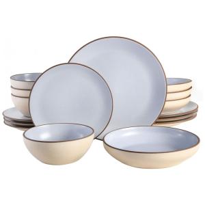 Aparelho de Jantar Clássico com 16 Peças em Cerâmica Serve 4 Pessoas, Gibson Elite Contempo, Azul