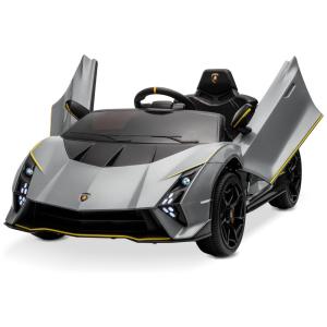 Carro Elétrico Infantil a Bateria com 4 Motores, Controle Remoto, Bluetooth e Suspensão de Mola, 12V, Kidzone Lamborghini, Cinza