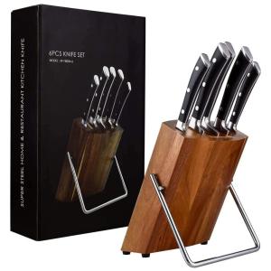 Conjunto de Facas em Aço Inoxidável com Bloco de Bancada, 6 Peças, ZZWW, Preto