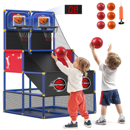 Jogo de Basquete Arcade Infantil para 2 Jogadores com 6 Bolas, Placar Eletrônico e Luz LED para Crianças de 3 a 8 Anos, M SANMERSEN, Azul
