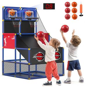 Jogo de Basquete Arcade Infantil para 2 Jogadores com 6 Bolas, Placar Eletrônico e Luz LED para Crianças de 3 a 8 Anos, M SANMERSEN, Azul