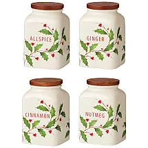 Conjunto de Natal 4 Frascos de Especiarias para Assados e Cozimentos em Festas, Lenox 895048, Branco Marfim