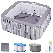 Spa Inflável Hidromassagem para 6 Pessoas com 130 Jatos, Bomba de Aquecimento, RELXTIME, Cinza