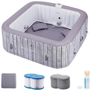 Spa Inflável Hidromassagem para 6 Pessoas com 130 Jatos, Bomba de Aquecimento, RELXTIME, Cinza