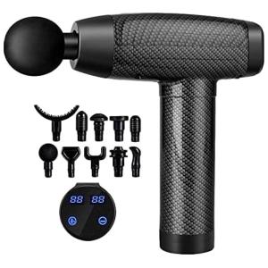 Massageador Pistola Elétrico Profissional Sem Fio 6 Acessórios 30 Velocidades com tela Led, HEADOT GUN003, Preto