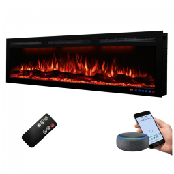 Lareira Elétrica de Embutir A44x127L com Controle por APP e Chamas Multicoloridas, 110V 1500W, Dreamflame, Preta
