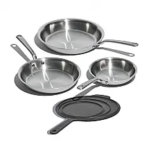 Conjunto de Frigideiras Made In Stainless Clad 3 Peças Aço Inox 5 Camadas Compatível com Indução