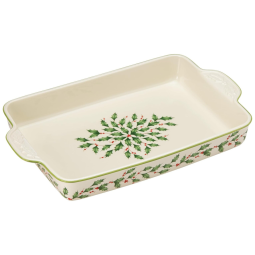 Travessa Natal de 33 cm com Formato Retangular e Material de Porcelana, Lenox 869955, Creme, Verde e Vermelha