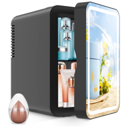 Mini Geladeira para Skincare 6 Litros com Espelho, 12V, 110v, COOSEON, Preto