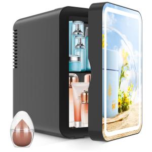 Mini Geladeira para Skincare 6 Litros com Espelho, 12V, 110v, COOSEON, Preto