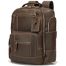 Mochila Masculina de Couro Marrom para Laptop 15,4" 30L TAERTII Resistente e Estilosa
