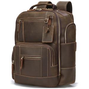 Mochila Masculina para Laptop 39cm 30L de Couro, TAERTII, Marrom