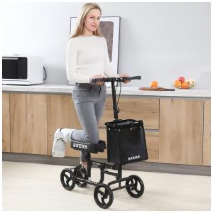 Andador de Joelho Direcionável até 150 kg com Sistema de Freio Duplo e Rodas Antiderrapante, BNEHS, Preto