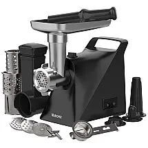 Moedor de Carne Elétrico Profissional, 3 Lâminas para Moagem, Aço Inoxidável, 1300W, 110v, NUTRONIC, Preto