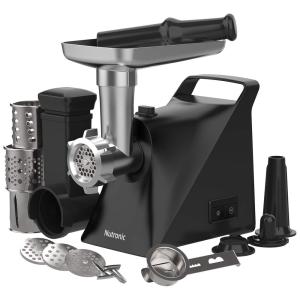 Moedor de Carne Elétrico Profissional, 3 Lâminas para Moagem, Aço Inoxidável, 1300W, 110v, NUTRONIC, Preto