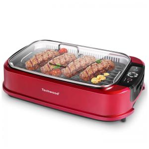 Churrasqueira Elétrica Portátil serve 4 Porções com Painel de Controle, 1500W, 110v, TECHWOOD, Vermelho