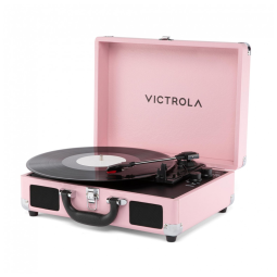 Toca-discos Victrola Journey II Modelo 2025 Bluetooth Rosa com Caixas de Som Estéreo Integradas, Graves Aprimorados, Toca-discos de 3