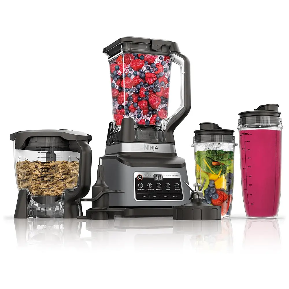 Liquidificador Ninja BN801 Sistema de Cozinha 3-em-1 1400W Processador 2 Copos Cinza 110V