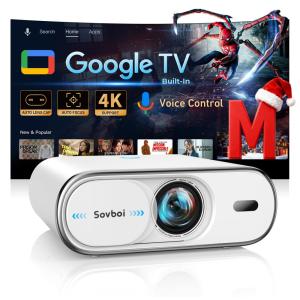 Projetor Inteligente Compatível com Google TV 1800 ANSI Capa de Lente Automática Correção Keystone 4D Foco Automático Controle por