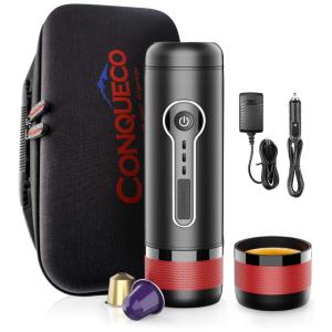 Cafeteira Elétrica Expresso Portátil 15 Bar, 12V, 56W, CONQUECO, Preto