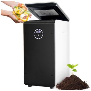 Composteira Elétrica de Cozinha 19L com Tecnologia de Degradação Microbiana em Apenas 6 a 8 Horas, 110V, ROKH, Preta e Branca