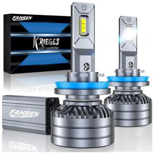 Kit Xenon Lâmpadas LED Krieges Branca 18000 Lumens 6500K 100W, 2 Peças, FAHREN H11, H8, H9, Preto