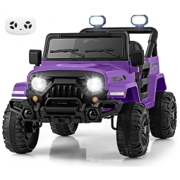 Carro Elétrico Infantil OLAKIDS Roxo 12V Controle Remoto Jeep LED Bluetooth 2 Velocidades Suspensão Música USB MP3 3-8 Anos