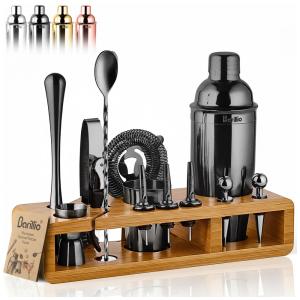 Kit Bn Profissional 23 Peças em Aço Inoxidável com Suporte de Bambu e Livro de Receitas, BARILLIO, Preto