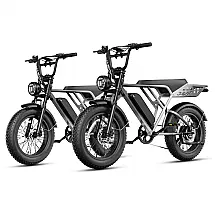 Bicicleta elétrica Jasion RetroVolt Pro cinza dupla, pneus 20x4, motor 750W pico 3000W, bateria 52V 20Ah (1040Wh), freios hidráulicos
