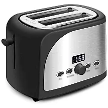 DHZYY Torradeira Elétrica 2 Fatias com Tela LCD e 6 Níveis de Tons, 680W, 110v, DHYY, Preto