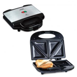 T-Fal Compact Sandwich Maker em Aço Inoxidável, Fácil de Limpar, Luzes Indicadoras, Alça de Toque Frio, Grelhados de Queijo, Panini