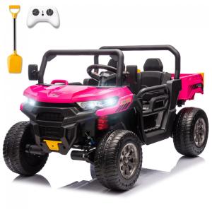 Caminhão Basculante Infantil Elétrico Sopbost Rosa 24V 2 Lugares 4 Motores 75W Caçamba Automática 4WD Pneus EVA Controle Bluetooth