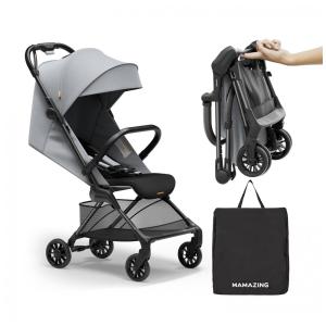 Carrinho de Bebê MAMAZING Ultra Air X Cinza Fibra de Carbono, Ultra-leve < 4,5 kg, Reclínio Ajustável, Capota UPF 50+, Bolsa Viagem