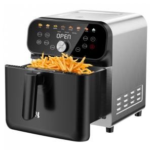 Air Fryer Whuto Oven 6,0L inox/preto 1600W touchscreen LED 12 funções pré-programadas cesto quadrado antiaderente timer 1-60min 110V
