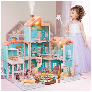Casa de Bonecas com 7 Quartos e Cômodos Customizáveis para Crianças de 3 Anos ou Mais, OENUX, Azul